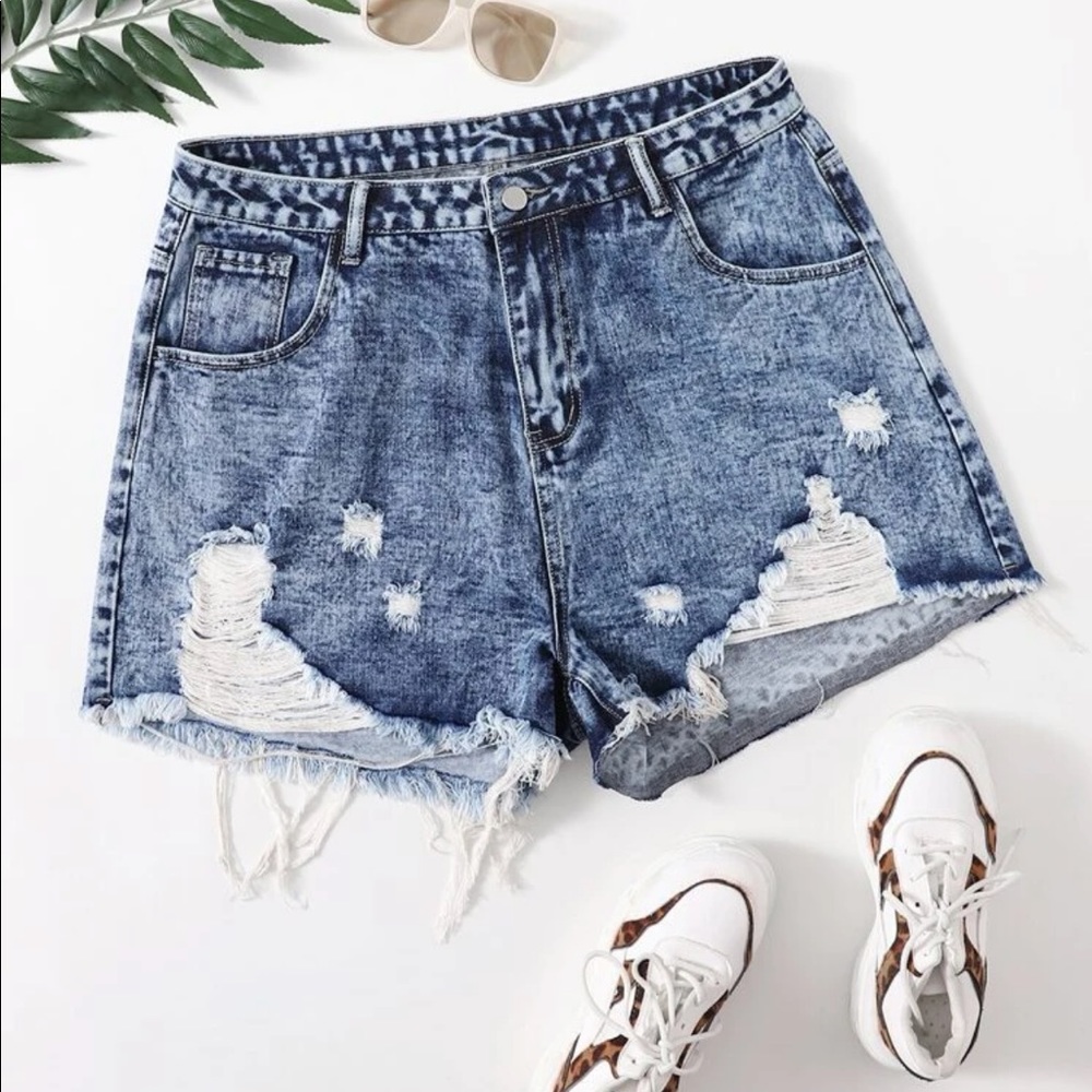 High waisted ripped denim jean shorts